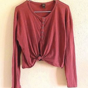 Wild Fable Knotted Maroon Crop Top